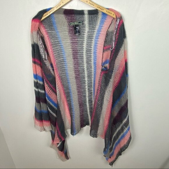 Love Stitch‎ Mohair Pink Grey Blue Striped Open Knit Cardigan Sweater Size Small - Picture 10 of 12